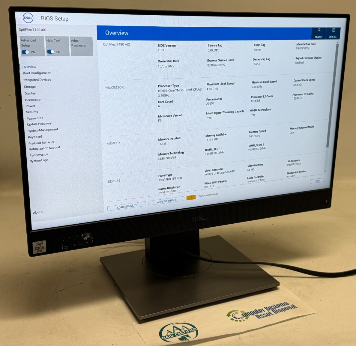 Dell OptiPlex 7490 AIO 23.8