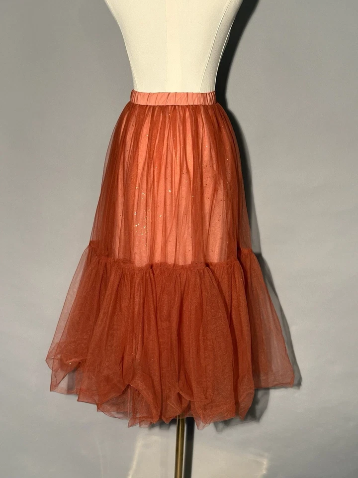 Falda sábana de tul naranja quemado estilo vintage lentejuelas marrón Foto 2 de 4