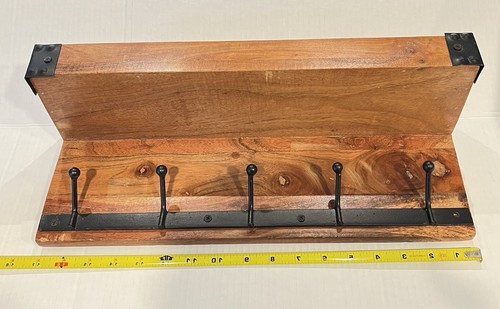 Regal aus Holz und Metall mit 5 Schlüsselhaken Industrial Modern Garderobe - Bild 7 von 10