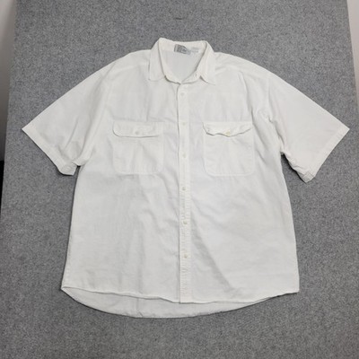 Brittania Shirt Men Large Tall White Short Sleeve Button Up Baggy Cotton Y2K 90s