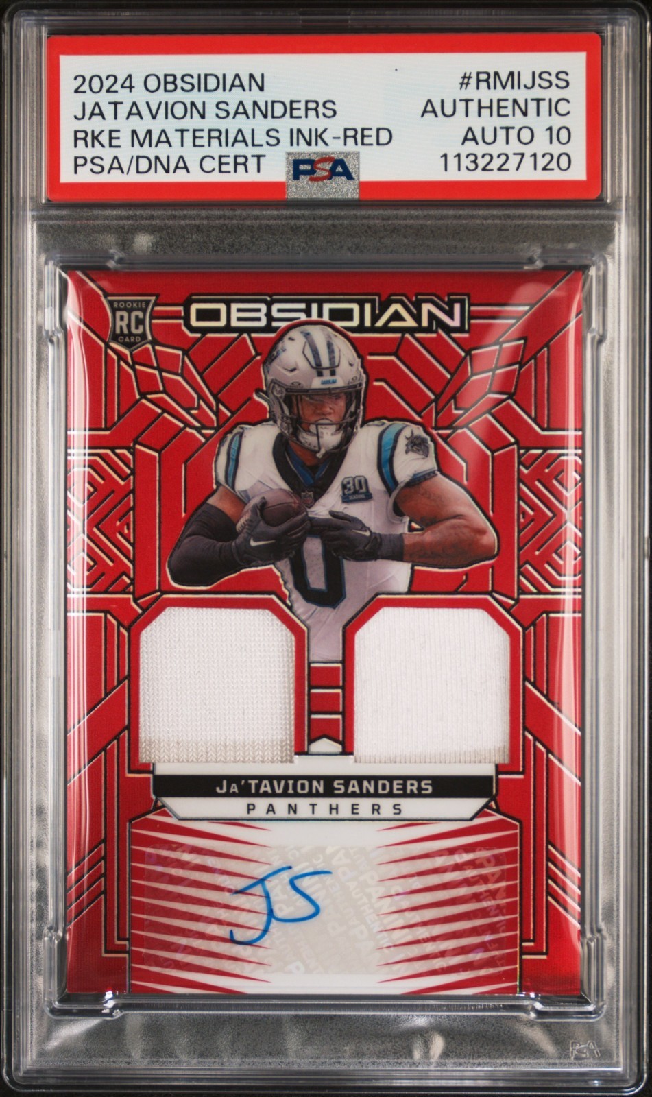 Ja'Tavion Sanders Panini Obsidian Rookie Materials Ink #RMIJSS Green