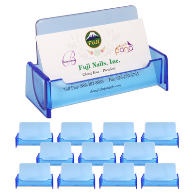 12pc HQ Acrylic Plastic Business Name Card Holder Display Stand (CLEAR BLUE)