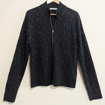 Acne Studios Kalino Monogram Black 100% Wool Cardigan Jacket Mens Size Large