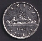 Canada 1945 $1 One Silver Dollar King George VI .800 Silver