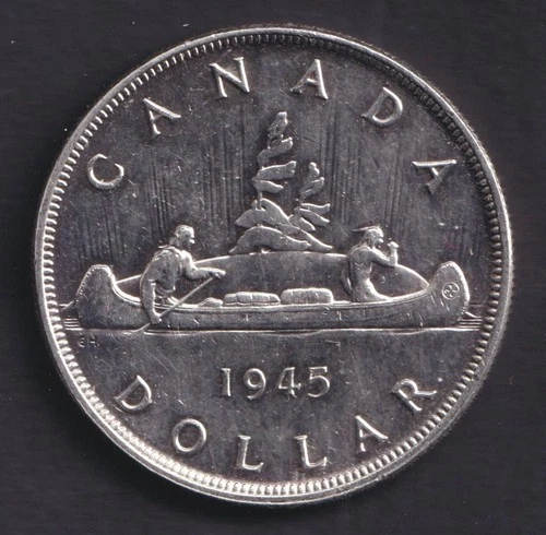 Canada 1945 $1 One Silver Dollar King George VI .800 Silver