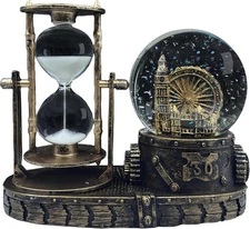 LED Crystal Snow Globe with Hourglass Sand Timer, Musical Antique Snow Globe Mus