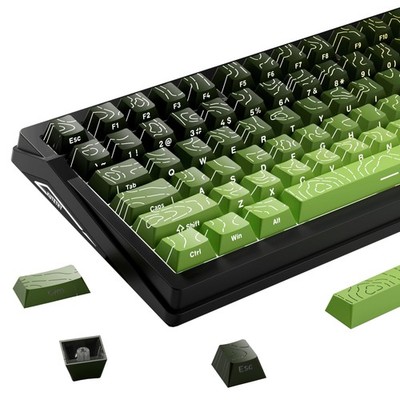 135 Keys Gradient Tea Green Topographic PBT Keycaps Side Print Shine Through