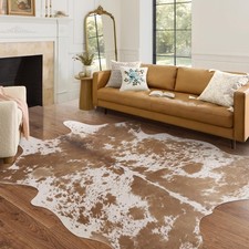 Faux Cowhide Rug 4.6x5.2 ft Cow Hide Faux Cowhide for Living Room Bedroom Din...
