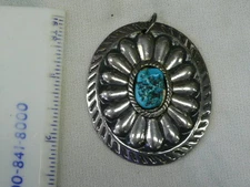 TURQUOISE PENDENT --CHECKS SILVER --BUT NOT MARKED 