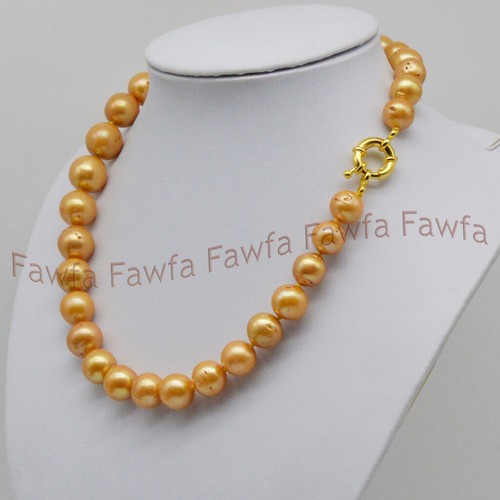 Fine Natural Huge 12-15mm South Sea Yellow Gold Round Defect Pearl Necklace 18'' - Picture 3 of 4