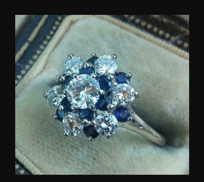 2 CT Lab Created Sapphire Cluster Women's Engagement Ring 14K White Gold Plated
