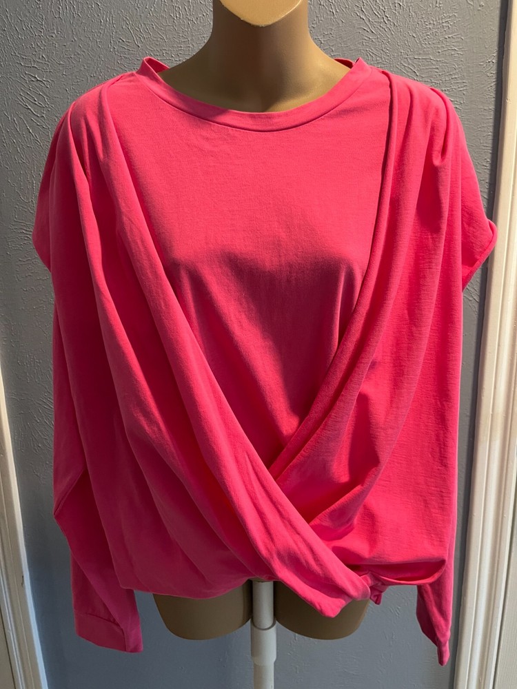 Zara Trafaluc Top, Mock Wrap, Long Sleeve, Graphic Sleeve, Pink,Size L, nwt