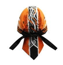Black Orange Pinstripe Flames Doo Rag Headwrap Skull Durag Sweatband Capsmith