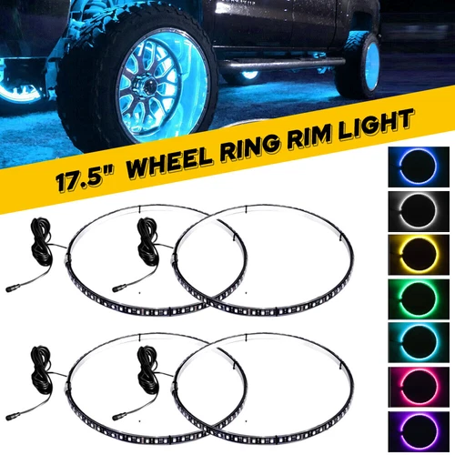 17.5" LED Wheel Ring Rim Lights RGB Color Chasing Turn Signal IP68 Bluetooth H