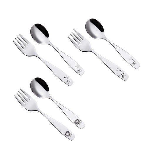 6PCS Rainbow Stainless Steel Kids Flatware Set Forks and Spoons - Picture 4 of 7
