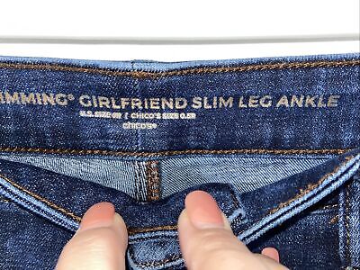 SO SLIMMING Chico’s Floral-Embroidered Girlfriend Ankle Jeans, Size 0.5