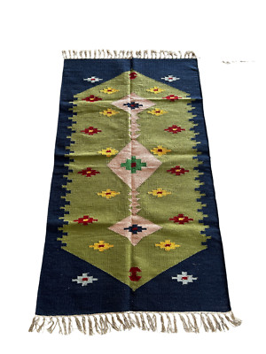 Hand woven Cotton Dhurrie Area Rug Carpets Eco-friendly Multicolor 3x5Ft
