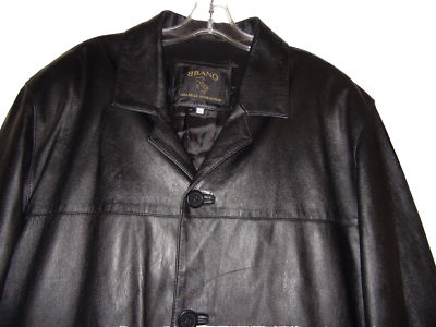 Bbano Vera Pelle Black Leather Jacket Coat Size XL Made in