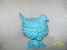 Westmoreland Blue Milk Glass Robin on Nest Candy Dish