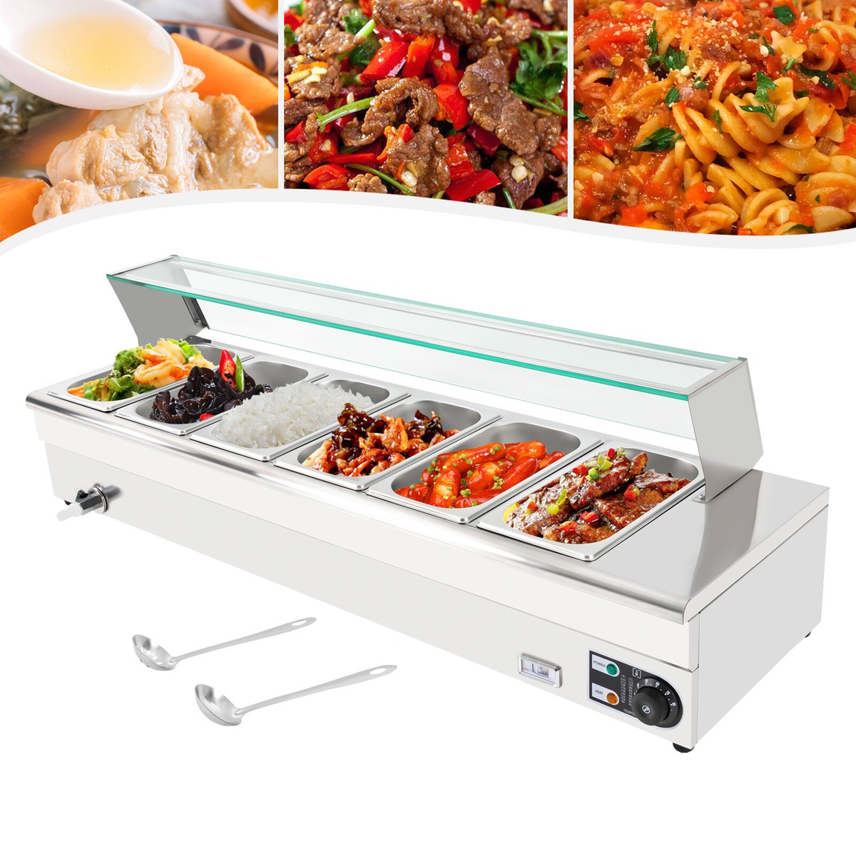 Electric Bain Marie Buffet Server 6 Pans 1200W Commercial
