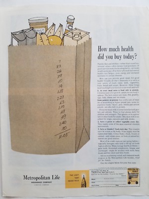 1961 Metropolitan Life Insurance how much health did  buy brown grocery bag ad
