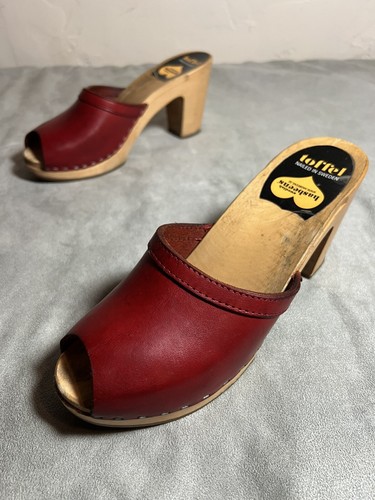 Swedish Hasbeens Toffel Grease Sky High Red Heeled Clog EU 41 US 11 EUC - Picture 2 of 9
