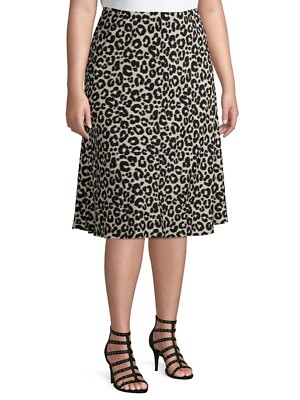 Terra & Sky Women's Plus Size Slip Skirt Leopard Print 3X (24W-26W)