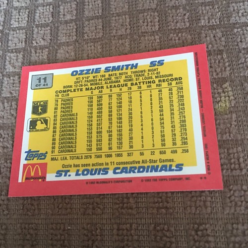 1992 Topps McDonald's Limited Edition Baseball's Best #11 Ozzie Smith Cardinals - Picture 3 of 3
