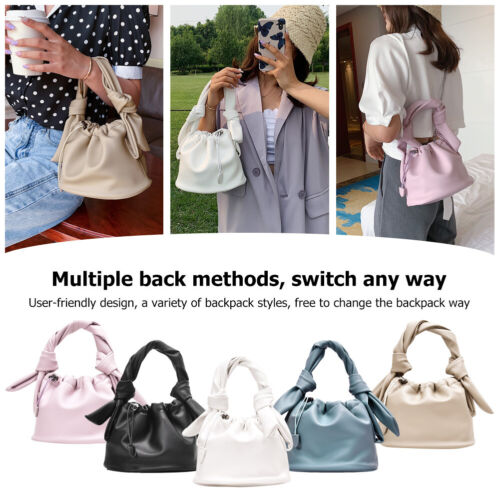 Casual Drawstring Bucket Bag Women PU Leather Crossbody Shoulder Handbags - Picture 1 of 24