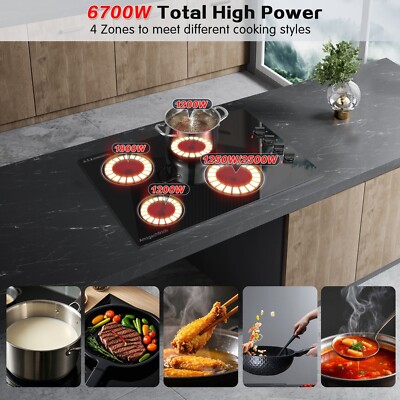 30'' Electric Stove Top Amzgachfktch 4Burners 6700W Ceramic Glass Safe for Family