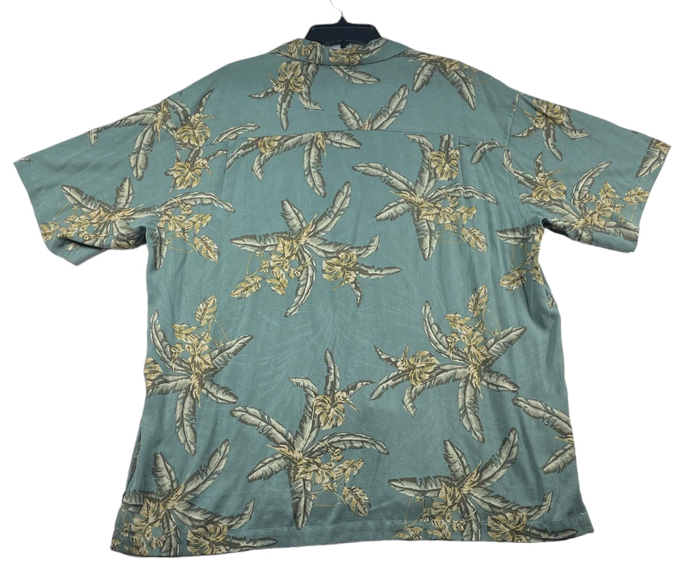 Camisa con botones Geoffrey Beene para hombre talla XL verde palmeras tropicales mezcla de seda Foto 2 de 4