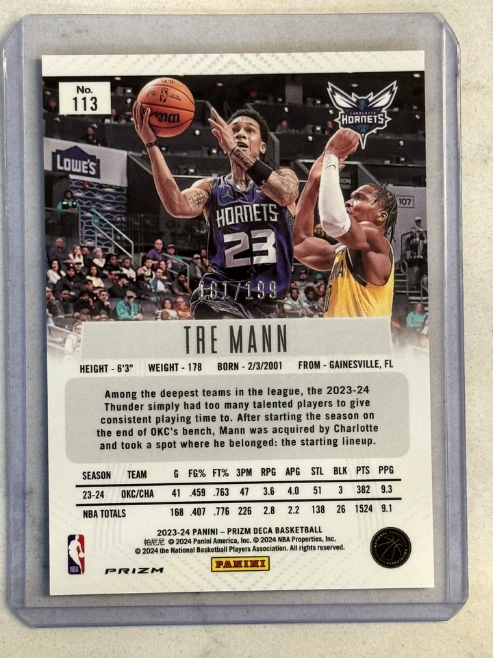 2023-24 Prizm Deca Tre Mann Red Refractor /199 Hornets - Image 2 of 2