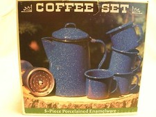 Porcelained Enamelware Coffee Set Camping Blue 5-piece GSI Outdoors New 1990's