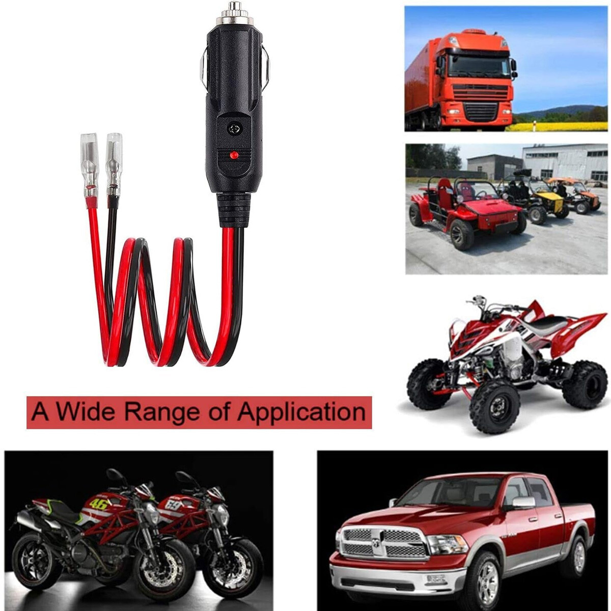 2 Pack 12V Fused LED Light Cigarette Lighter Male Plug Replacement with Leads US