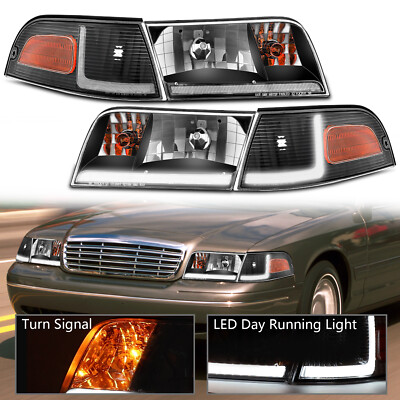 #ad LED DRL Headlight For 1998 2011 Ford Crown VictoriaCorner Turn Signal Lamps $133.99