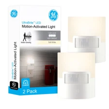 GE Motion Activated Soft White LED Night Lights, 2 Pack, Plug In, 46632-P1