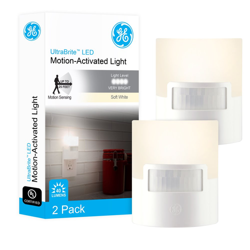 GE Motion Activated Soft White LED Night Lights, 2 Pack, Plug In, 46632