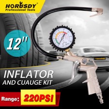 Dial Tire Inflator Gauge Flexible Hose 220 PSI Pistol Style Air Chuck Pneumatic