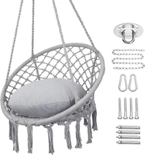 Hammock Chair Macrame Swing, Max 330 Lbs, Hanging Cotton Rope Hammock Swing Chai