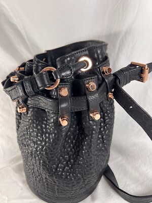 ALEXANDER WANG Black Pebbled Leather Rocco Diego Studded Bucket