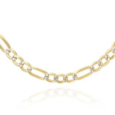 14K Gold Over Silver 2.7mm Diamond-Cut Figaro Chain Solid Links 16"-30"