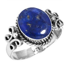 925 Sterling Silver Oval Natural Lapis Lazuli Classic Handmade Ring For Women