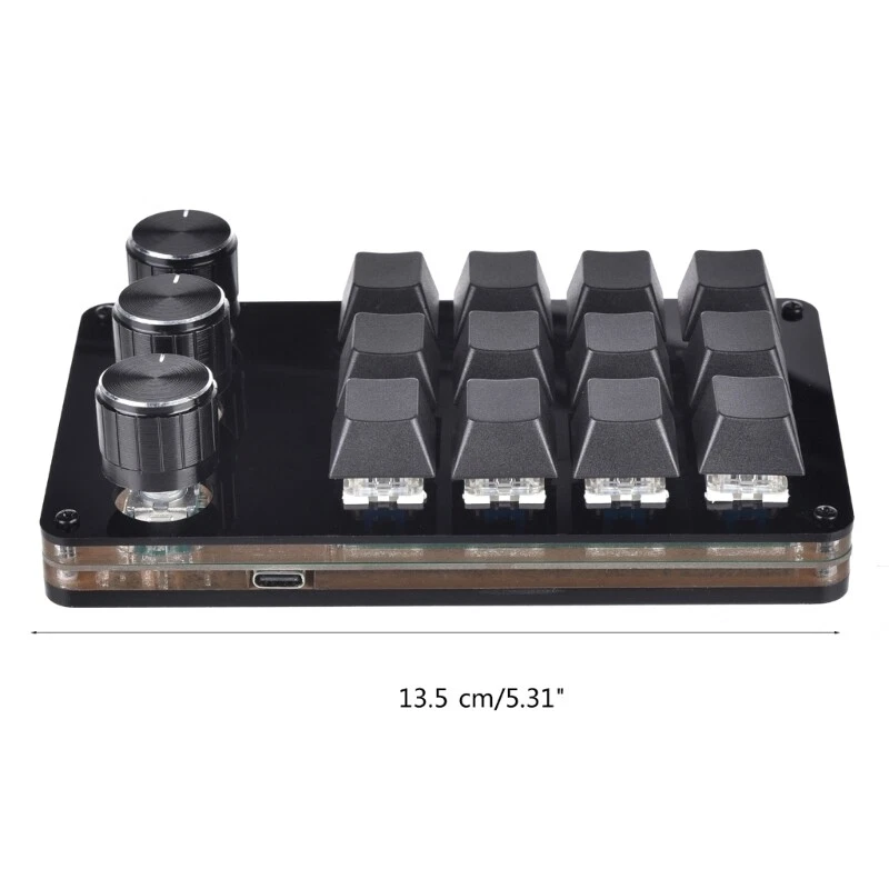 Macro Mechanical Keyboard with 12 Fully Programmable Keys and 3 Adjustable Knobs for Enhanced Customization