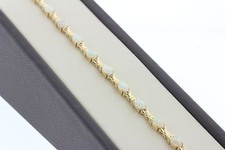 14K Solid Yellow Gold Oval Cut Opal & Love Bow Shaped Link Bracelet - 7