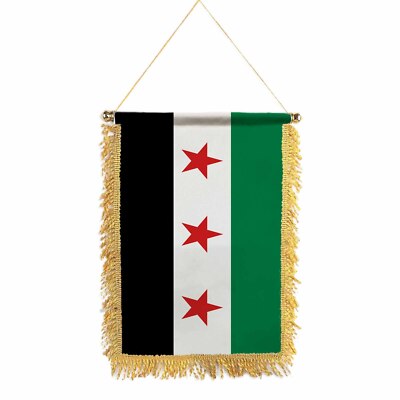 18x12in Syria Hanging Canvas Golden Fringe Flag Syrian Fringy Banner Decor