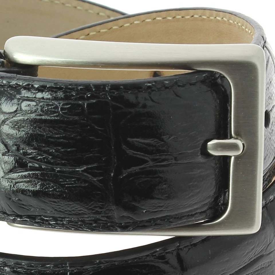 Robert Charles. Ceinture aspect reptile. EMPREINTE CROCO, Cuir. crocodile noir. - Photo 2/4