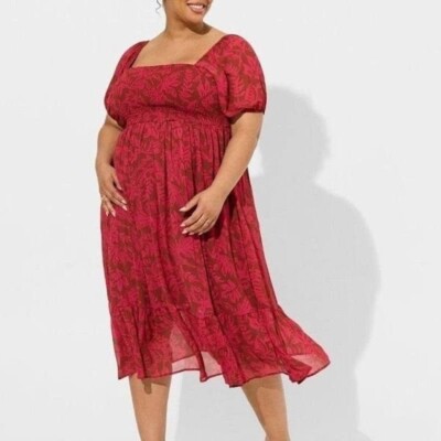 torrid women's size 4X Red/Burgundy Chiffon Smocked Babydoll Midi Plus dress NWT | eBay torrid women's size 4X Red/Burgundy Chiffon Smocked Babydoll Midi Plus dress NWT | eBay
