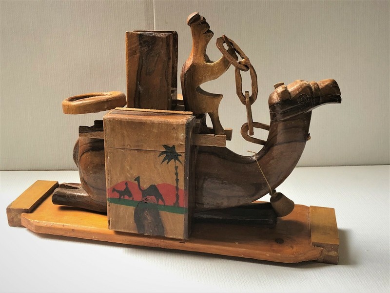 Vintage Carved Wooden Camel Cigarette & Matches Holder Figurine
