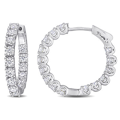 Amour Sterling Silver Created Moissanite Inside-Outside Hinged Hoop Earrings