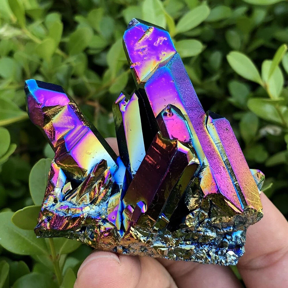 Natural Quartz Crystal Titanium Coated Colour Rock Cluster Geode Druzy Gemstone